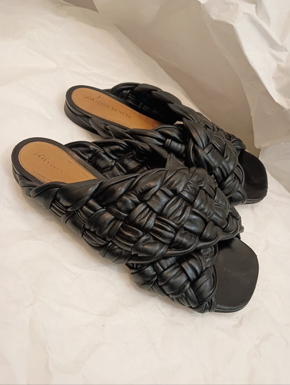 BOTTEGA VENETA The Board Woven Leather Flat Sandals Black Size 37 Us 7